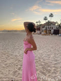 Simple Blush Pink Satin Spaghetti Straps Mermaid Prom Dress With Lace-up