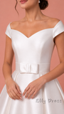 Vintage White Satin Midi Bridal Dress A-Line Wedding Gown