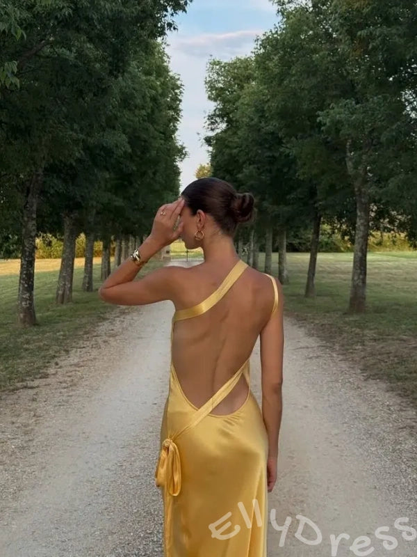 Elegant Yellow One-shoulder Mermaid Long Prom Dress