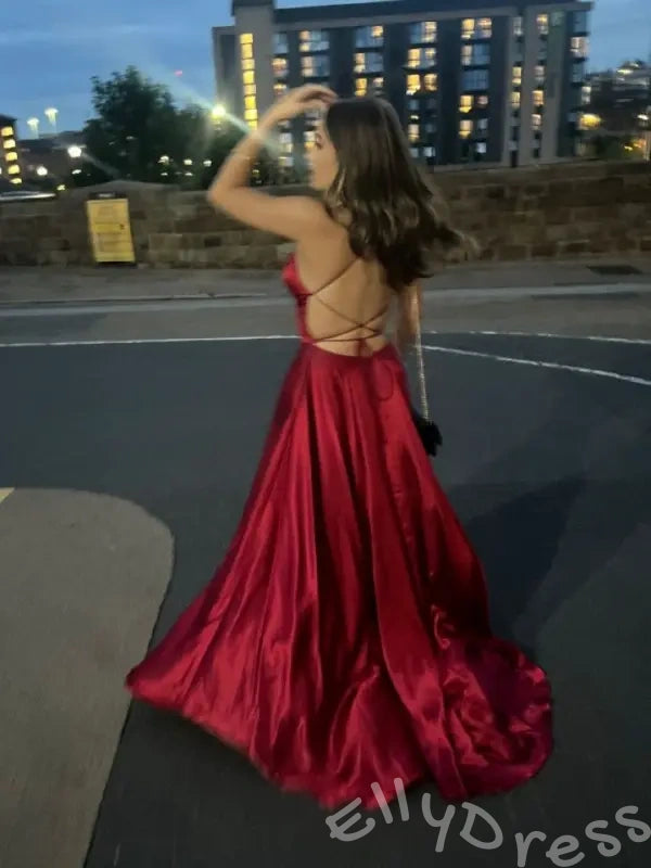 Gorgeous Red A-Line Spaghetti Straps Long Prom Dress