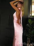 Popular Pink Mermaid V-Neck Halter Long Prom Dress