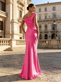 Simple Fuchsia Satin Off-shoulder Mermaid Prom Dress To Impress