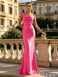 Simple Fuchsia Satin Off-shoulder Mermaid Prom Dress To Impress