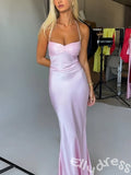 Elegant Pink Mermaid Spaghetti Straps Long Prom Dress