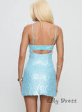 Sequin Spaghetti Strap Back Cutout Mini Party Dress Homecoming