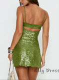 Sequin Spaghetti Strap Back Cutout Mini Party Dress Homecoming