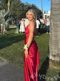Lemon Yellow Spaghetti Strap Deep V-Neck Satin Mermaid Prom Dress with Twist Knot Bust Open Low Back and Criss Cross Back Straps