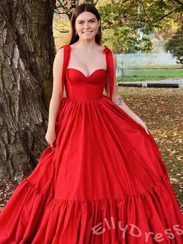 Hot Pink Wide Strap Bow Tie Sweetheart Satin A-Line Ball Gown Prom Dress with Corset Bodice Oversized Skirt Open Back and Pockets