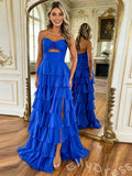 Elegant Blue Satin Sweetheart A-Line Prom Dress To Impress