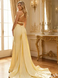 Gorgeous Yellow Mermaid Halter Backless Long Prom Dress