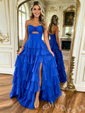 Elegant Blue Satin Sweetheart A-Line Prom Dress To Impress