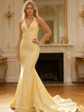 Gorgeous Yellow Mermaid Halter Backless Long Prom Dress