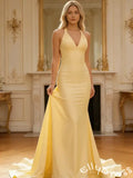 Gorgeous Yellow Mermaid Halter Backless Long Prom Dress
