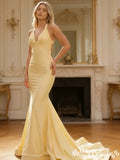 Gorgeous Yellow Mermaid Halter Backless Long Prom Dress
