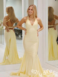 Gorgeous Yellow Mermaid Halter Backless Long Prom Dress