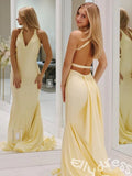 Gorgeous Yellow Mermaid Halter Backless Long Prom Dress