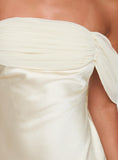 Cream Off Shoulder Satin Mini Dress Back Tie Bow Strapless Short Cocktail Party Dress