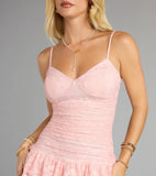 A-Line Spaghetti Strap Open Back Lace Ruffle Mini Cocktail Homecoming Dress
