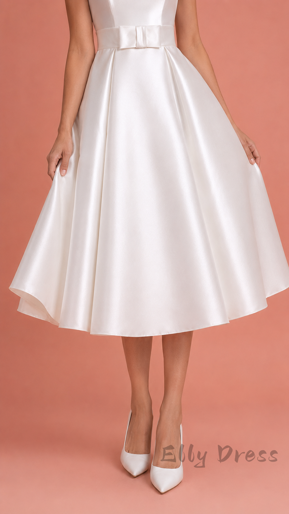 Vintage White Satin Midi Bridal Dress A-Line Wedding Gown