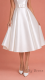 Vintage White Satin Midi Bridal Dress A-Line Wedding Gown