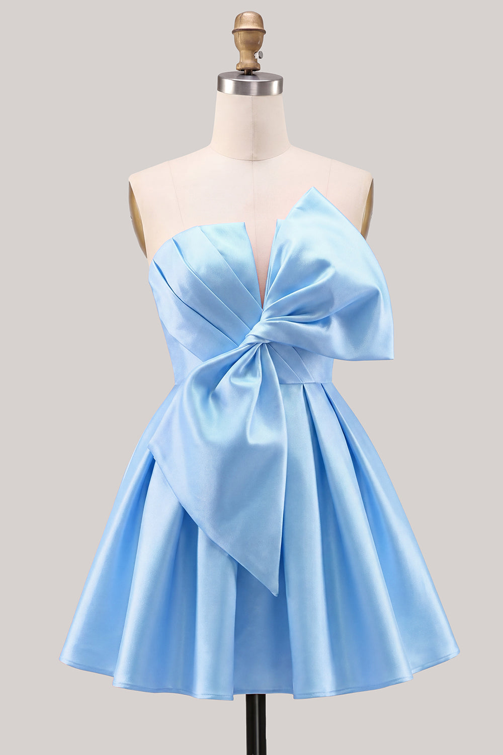 Yellow Bow Strapless Lace-Up Back A-Line Homecoming Satin Mini Dress
