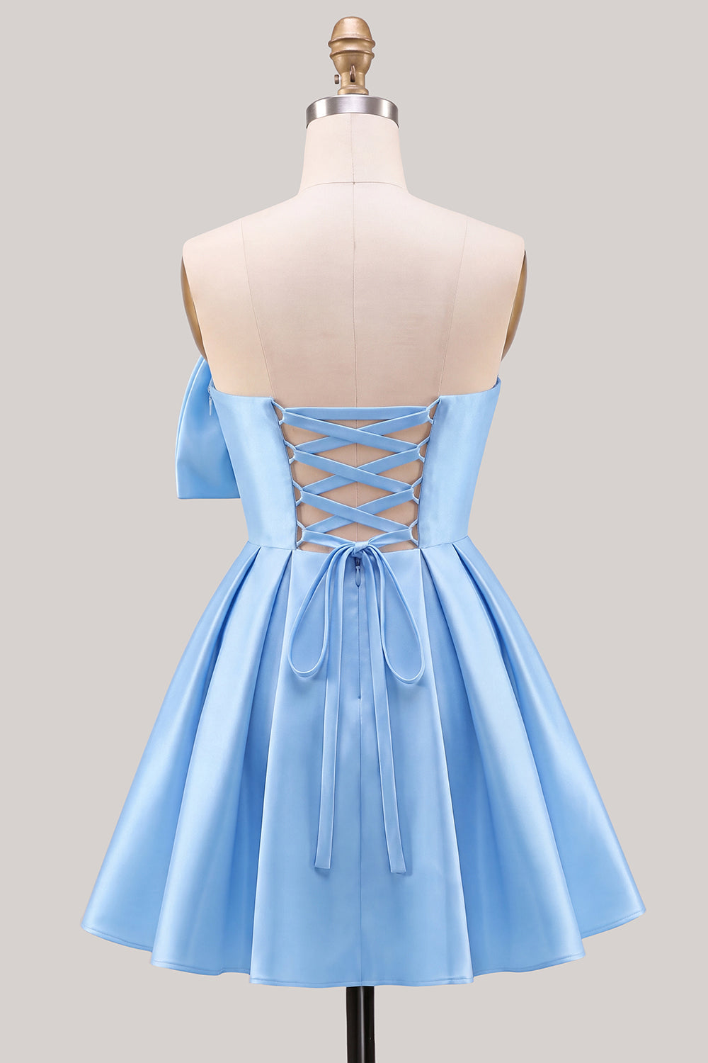 Yellow Bow Strapless Lace-Up Back A-Line Homecoming Satin Mini Dress
