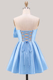 Yellow Bow Strapless Lace-Up Back A-Line Homecoming Satin Mini Dress