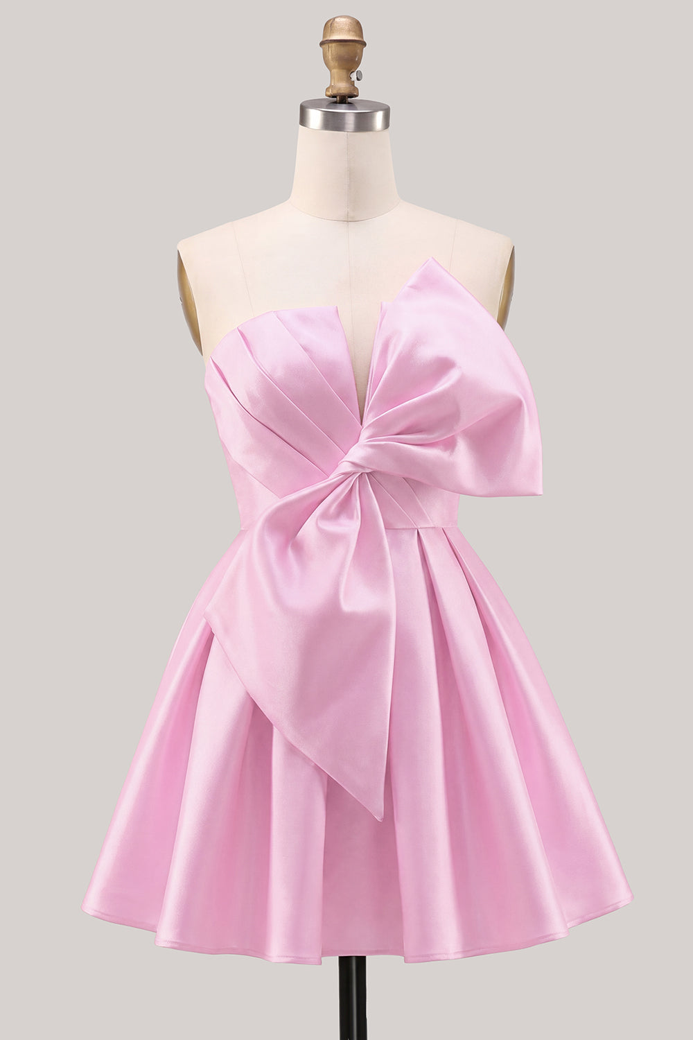 Yellow Bow Strapless Lace-Up Back A-Line Homecoming Satin Mini Dress