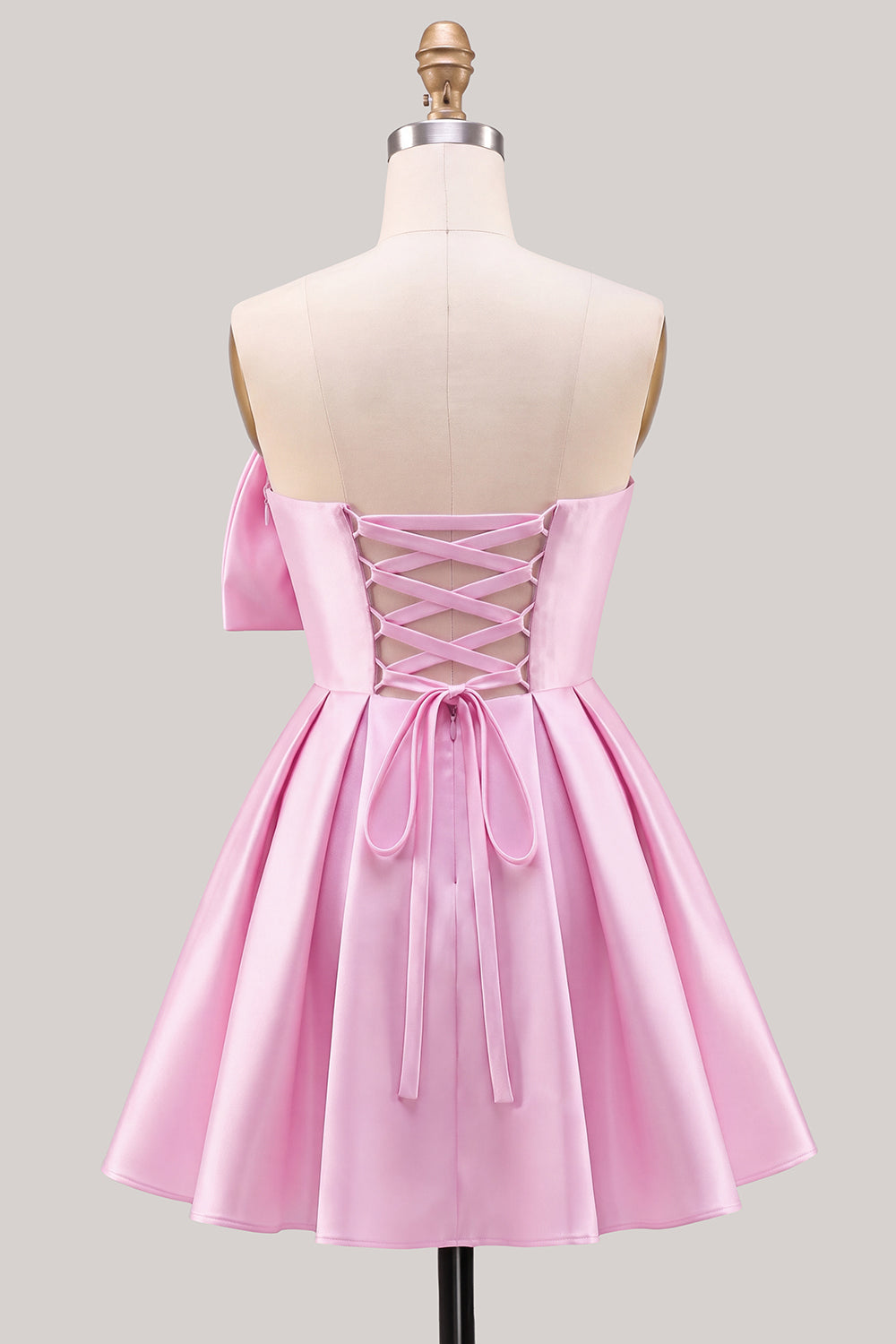 Yellow Bow Strapless Lace-Up Back A-Line Homecoming Satin Mini Dress