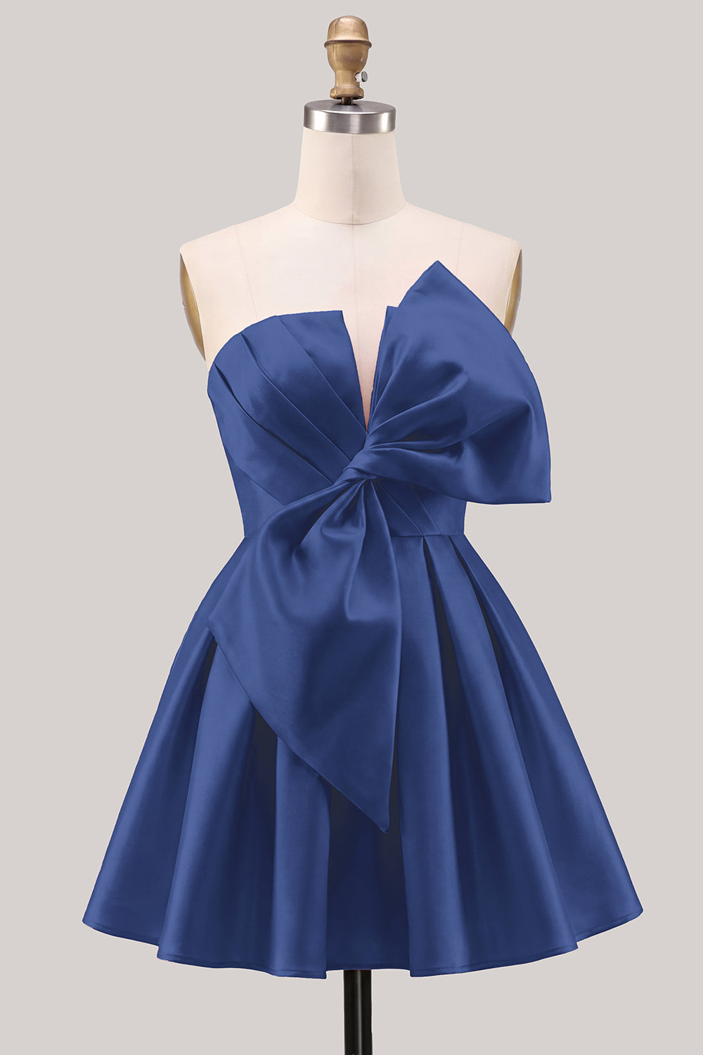 Yellow Bow Strapless Lace-Up Back A-Line Homecoming Satin Mini Dress