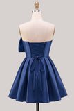 Yellow Bow Strapless Lace-Up Back A-Line Homecoming Satin Mini Dress