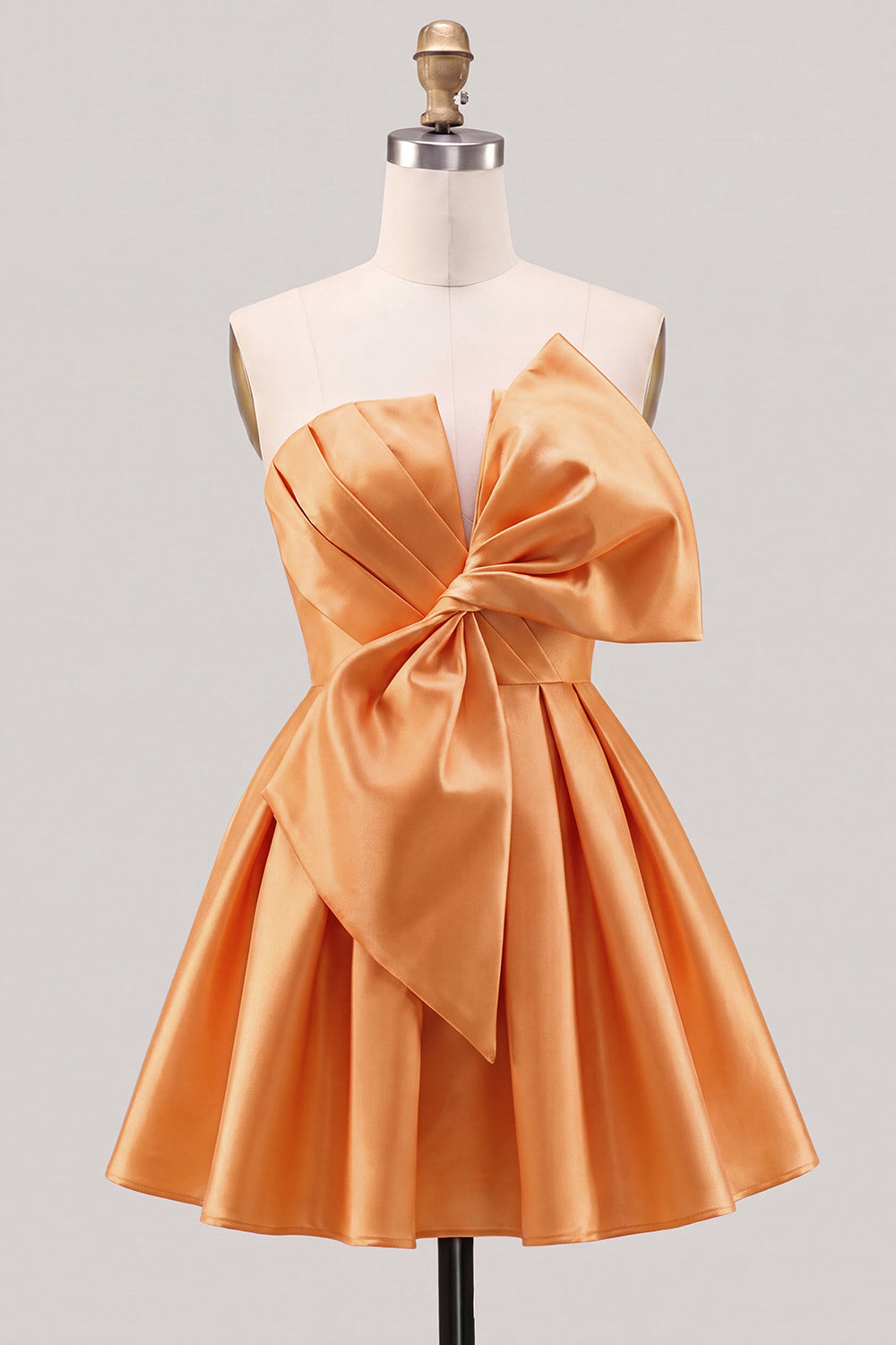 Yellow Bow Strapless Lace-Up Back A-Line Homecoming Satin Mini Dress