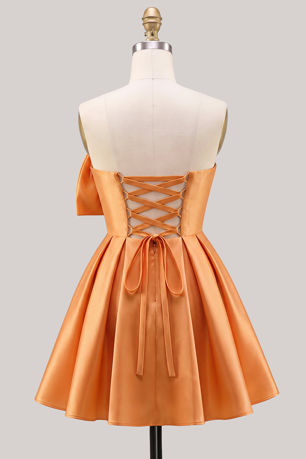 Yellow Bow Strapless Lace-Up Back A-Line Homecoming Satin Mini Dress