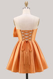 Yellow Bow Strapless Lace-Up Back A-Line Homecoming Satin Mini Dress