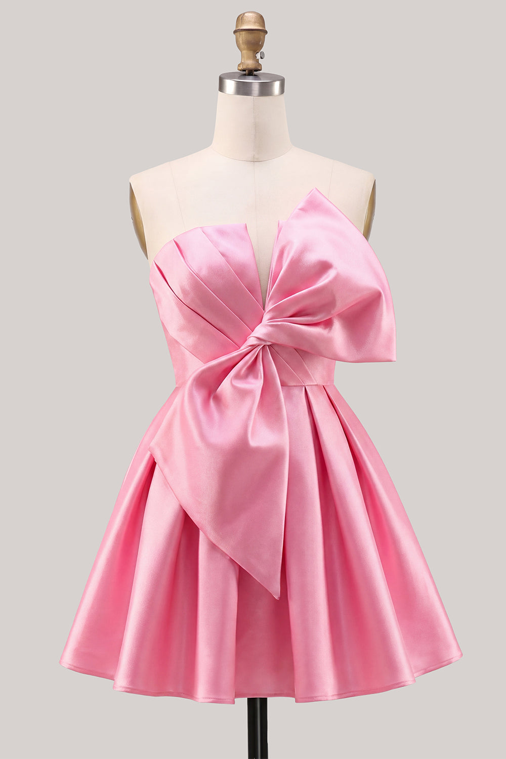 Yellow Bow Strapless Lace-Up Back A-Line Homecoming Satin Mini Dress