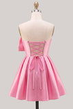 Yellow Bow Strapless Lace-Up Back A-Line Homecoming Satin Mini Dress
