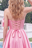 Yellow Bow Strapless Lace-Up Back A-Line Homecoming Satin Mini Dress