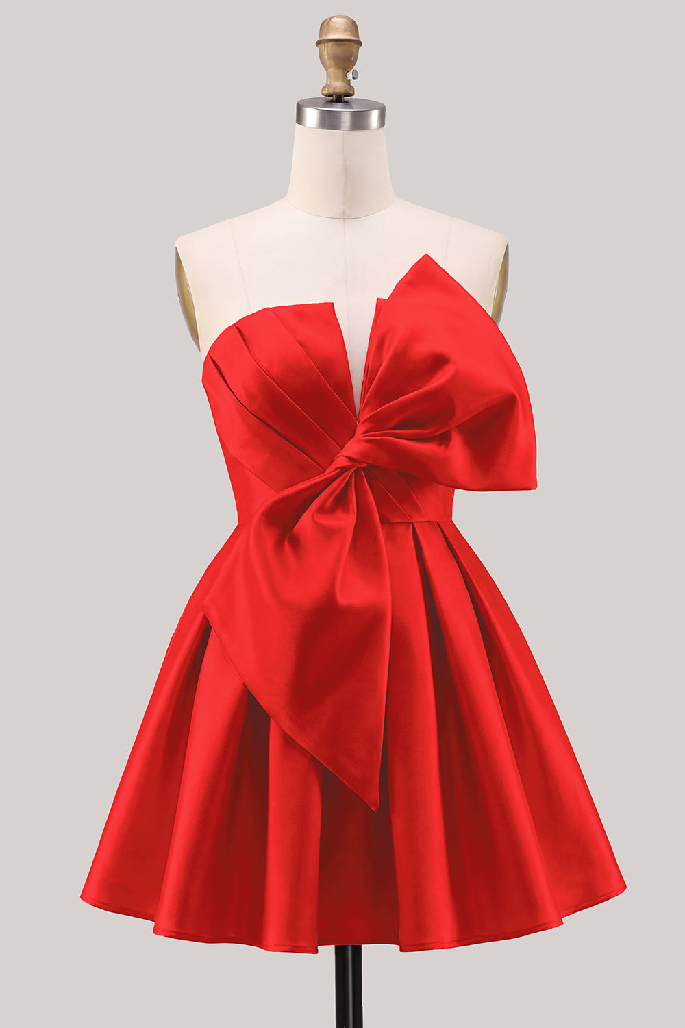 Yellow Bow Strapless Lace-Up Back A-Line Homecoming Satin Mini Dress