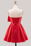 Yellow Bow Strapless Lace-Up Back A-Line Homecoming Satin Mini Dress