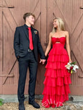 Elegant Red Satin Sweetheart A-Line Prom Dress To Impress