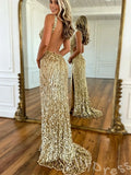 Stunning Gold Sequins Sweetheart Mermaid V-Neck Prom Dress To Impress