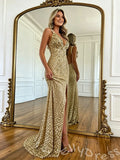 Stunning Gold Sequins Sweetheart Mermaid V-Neck Prom Dress To Impress