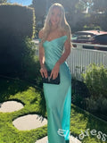 Simple Teal Mermaid Off-Shoulder Long Prom Dress With Open Back