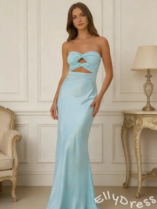 Trendy Blue Mermaid Sleeveless Lace-up Long Prom Dress