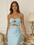 Trendy Blue Mermaid Sleeveless Lace-up Long Prom Dress