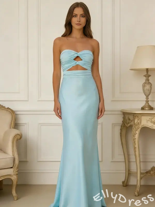 Trendy Blue Mermaid Sleeveless Lace-up Long Prom Dress