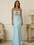 Trendy Blue Mermaid Sleeveless Lace-up Long Prom Dress