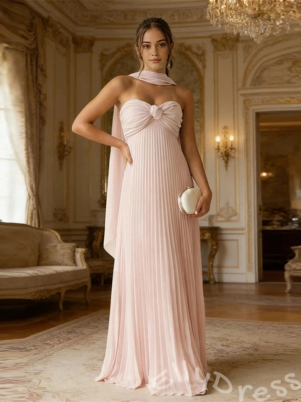 Cute Pink A-Line Chiffon Sleeveless Sweetheart Long Prom Dress