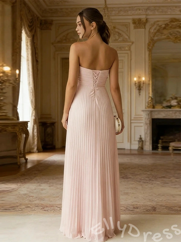 Cute Pink A-Line Chiffon Sleeveless Sweetheart Long Prom Dress