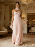 Cute Pink A-Line Chiffon Sleeveless Sweetheart Long Prom Dress